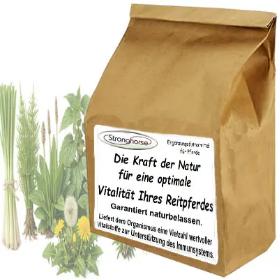 Stronghorse Produktbild zeigt natürliche Vitalstoffe für Pferde.